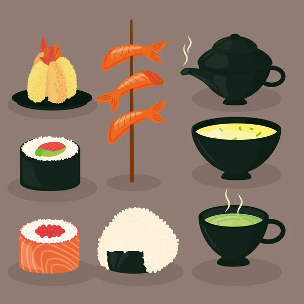 Eight japanese foods — Stock Vector