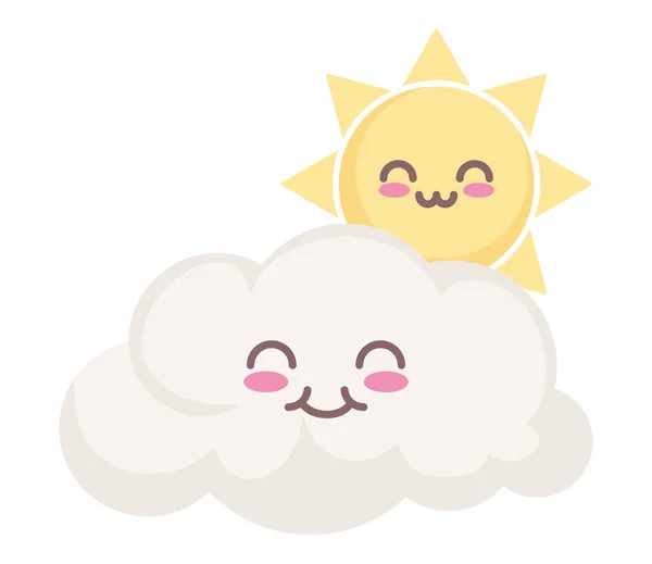 Kawaii sol och moln — Stock vektor