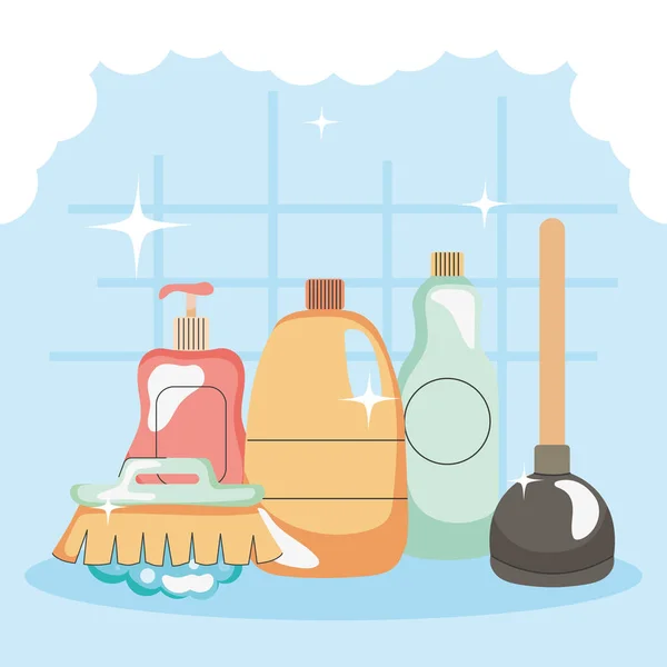 Cuarto de baño con artículos de limpieza — Vector de stock