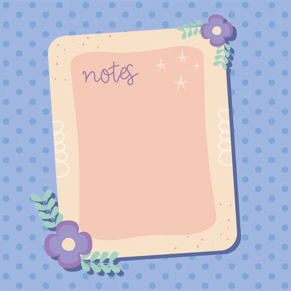 Notes page with decorative flowers — Stock vektor