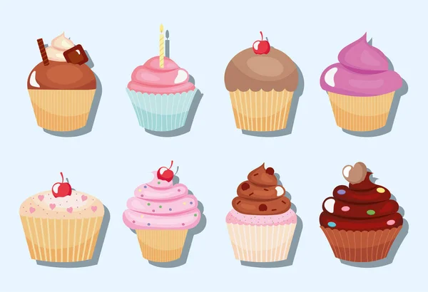 Ensemble de cupcakes sucrés — Image vectorielle