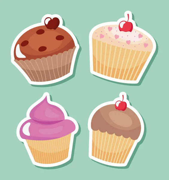 Conjunto de cupcakes dulces — Vector de stock