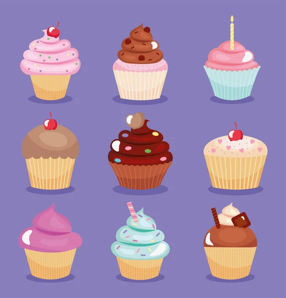Cupcakes icône set design — Image vectorielle