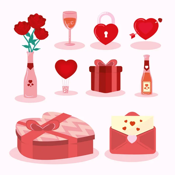 Nine valentine day items — Stockvektor