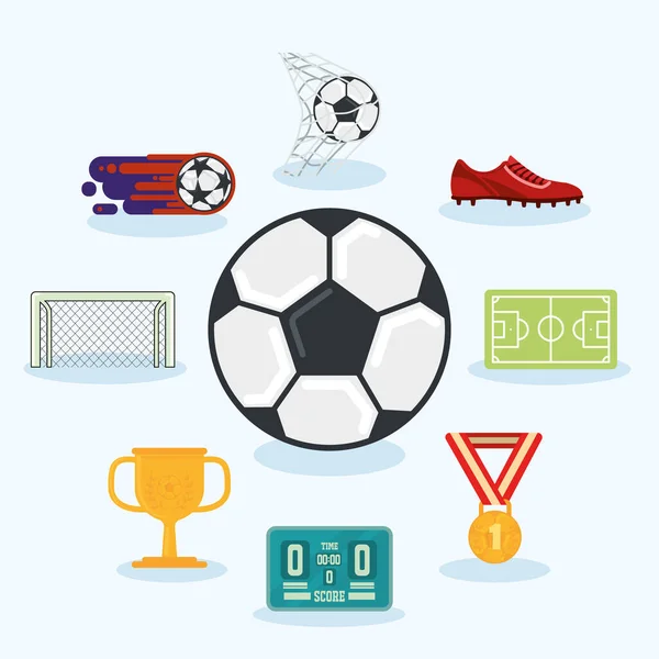 Девять футбольных предметов — стоковый вектор