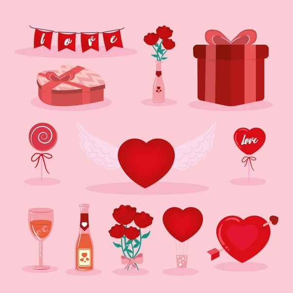 Twelve valentine day items — 图库矢量图片