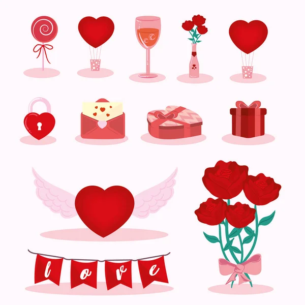 Ten valentine day items — Stockvektor