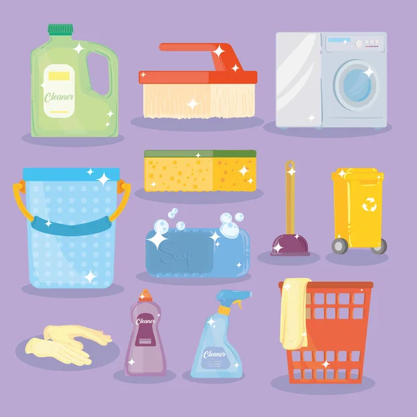 Twelve cleaning house items — Stock Vector