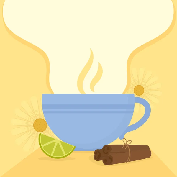 Tea cup with cinnamon and lemon — Stock Vector