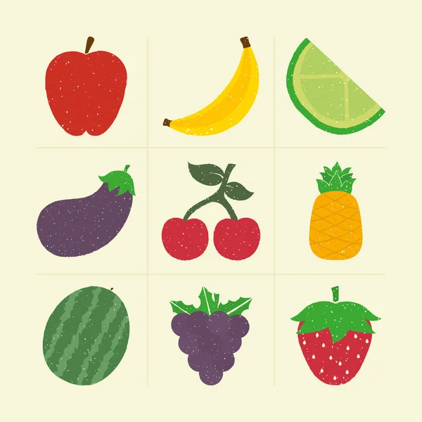 Nueve frutas orgánicas — Vector de stock