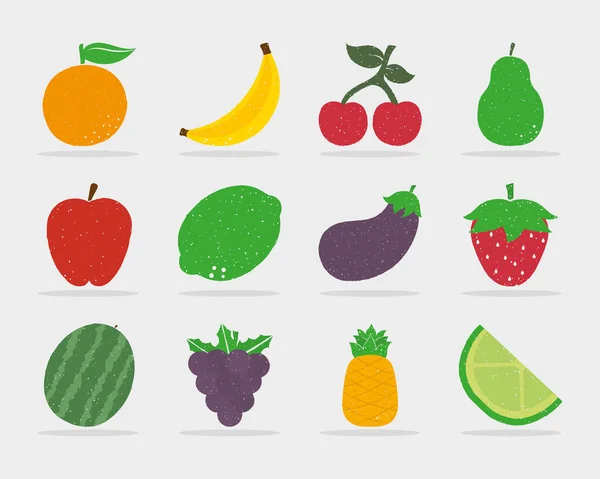 Twelve organic fruits — Stockvektor