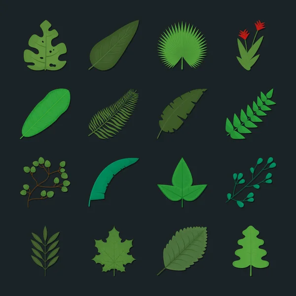 Sixteen green leaves — Stockvektor