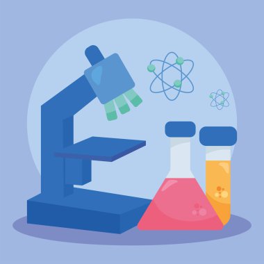 microscope and chemical flasks