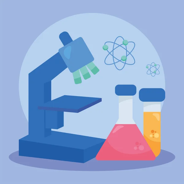 Μικροσκόπιο και χημικές φιάλες — Διανυσματικό Αρχείο