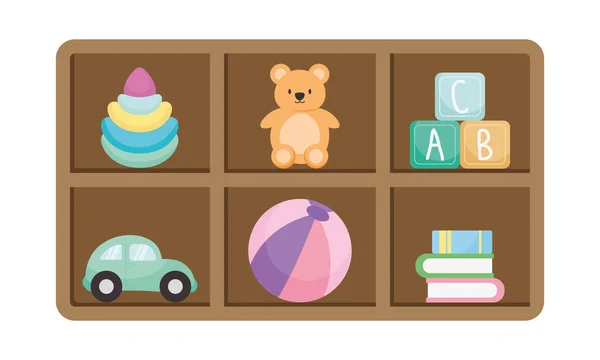 Shelves with baby toys — Stok Vektör