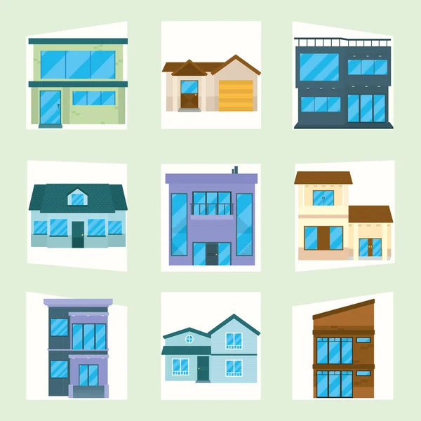 Conjunto de casas modernas — Vector de stock