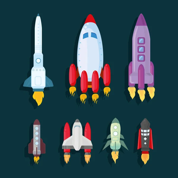 Seis naves espaciales que vuelan — Vector de stock