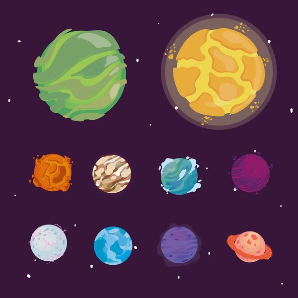 Dziesięć kolorowych planet — Wektor stockowy