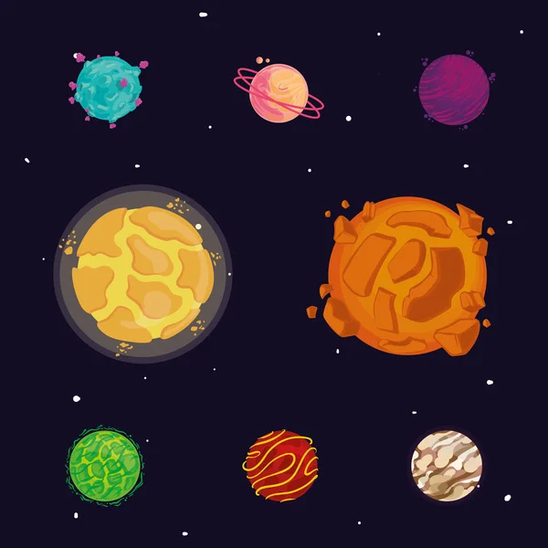 Acht farbige Planeten — Stockvektor