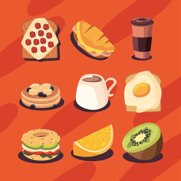 Nueve snacks de desayuno — Vector de stock