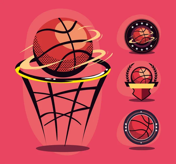 Vier Basketball-Ikonen — Stockvektor