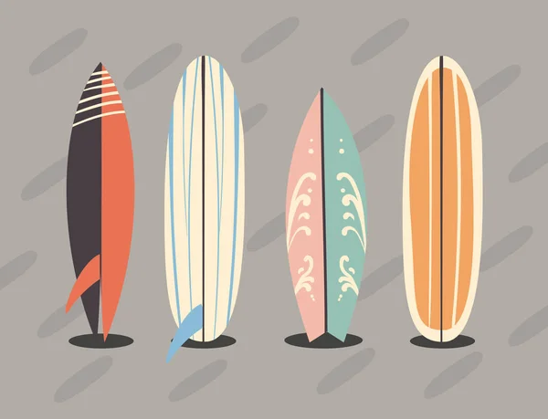 Четыре предмета доски для серфинга — стоковый вектор