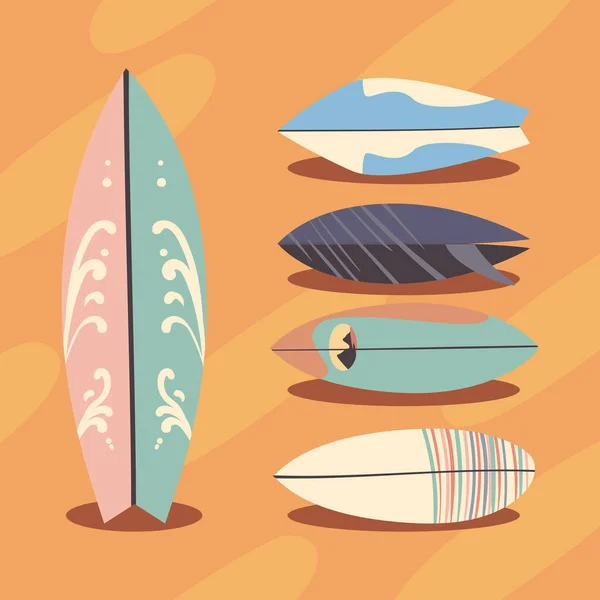 Cinq articles de planche de surf — Image vectorielle