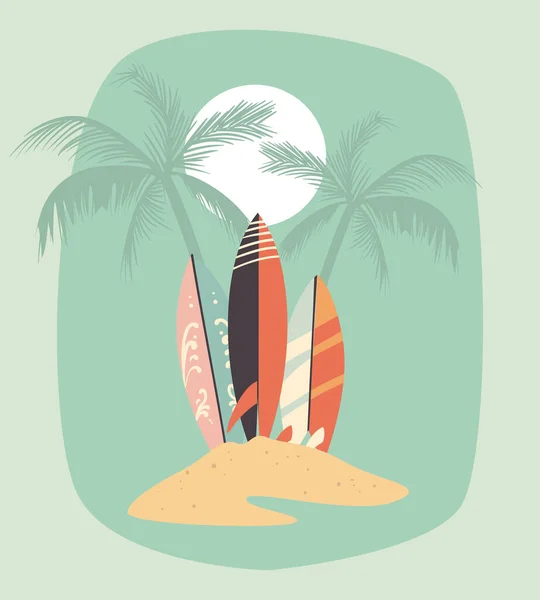 บัตรชายหาดและกระดานโต้คลื่น — ภาพเวกเตอร์สต็อก