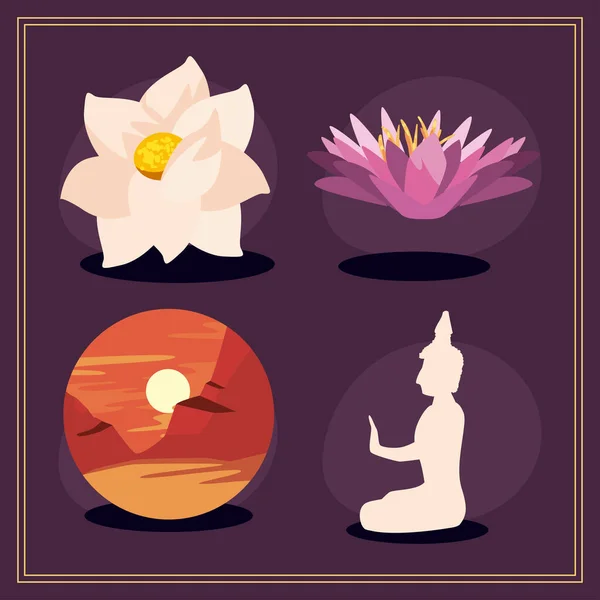 Twee lotus en boeddha standbeeld — Stockvector