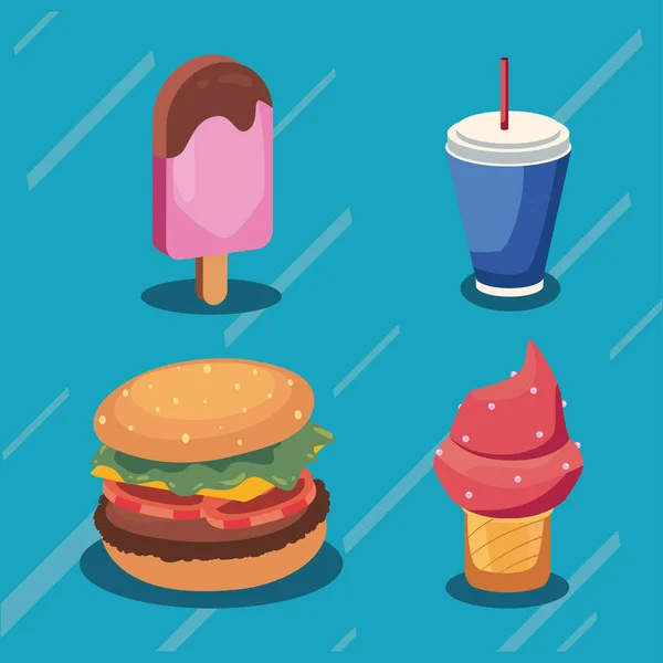 Four fast foods items — Stock Vector