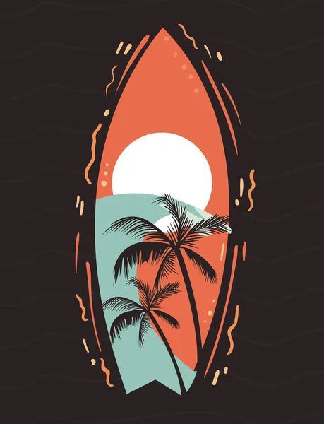 Пляж и солнце в доске для серфинга — стоковый вектор