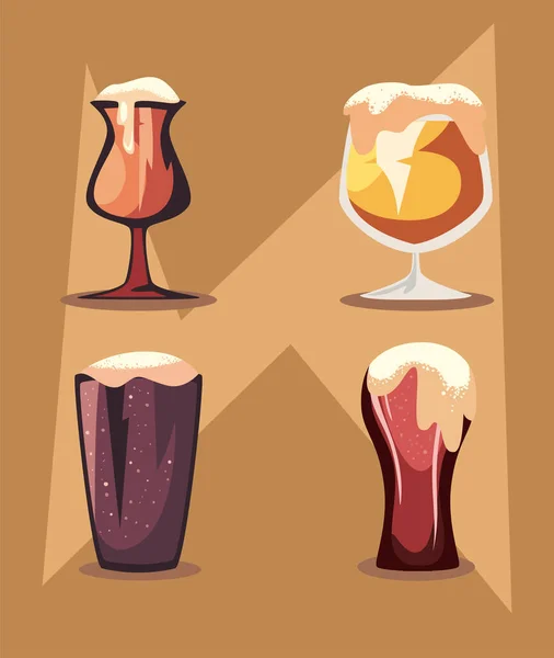 Cztery kubki piwa — Wektor stockowy