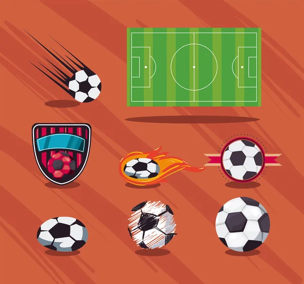 Ocho artículos de fútbol — Vector de stock