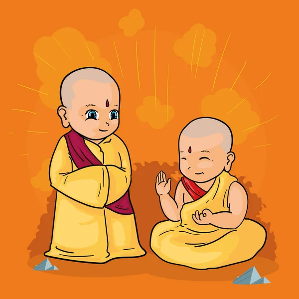 Carta di monaci buddisti — Vettoriale Stock