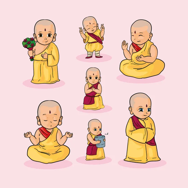 Сім буддійських ченців — стоковий вектор