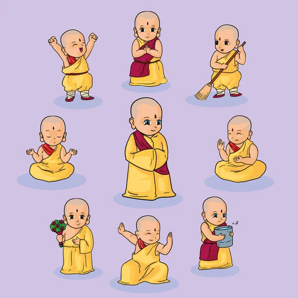 Nove monaci buddisti — Vettoriale Stock