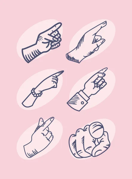 Six doigts pointant — Image vectorielle