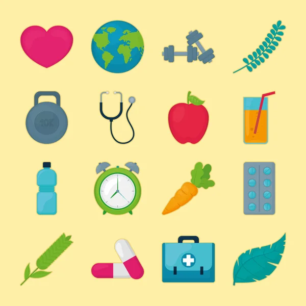 Healthy lifestyle icons set — Stock Vector
