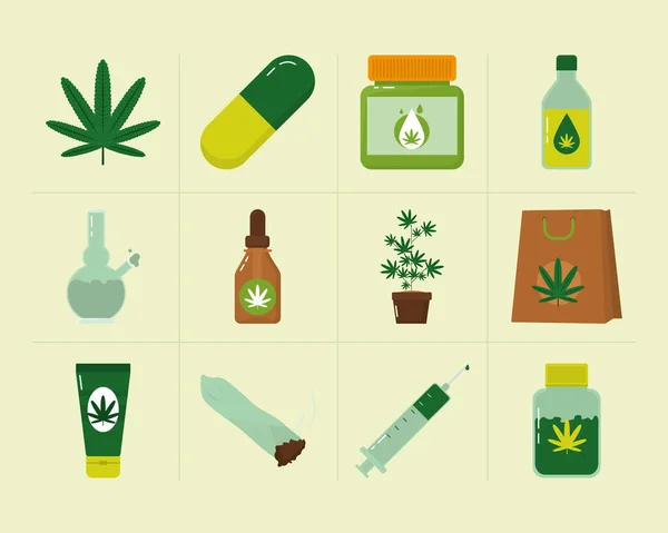 Läkemedel cannabis ikon set — Stock vektor