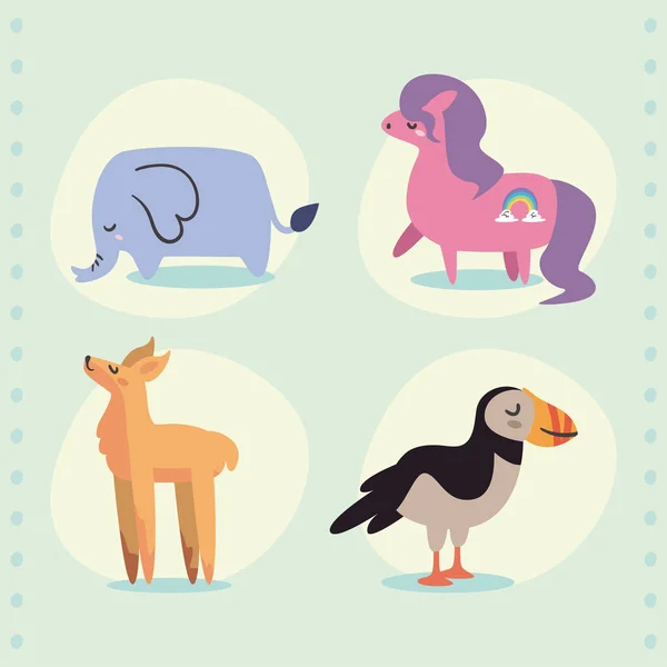 Quatro animais doodles bonito — Vetor de Stock