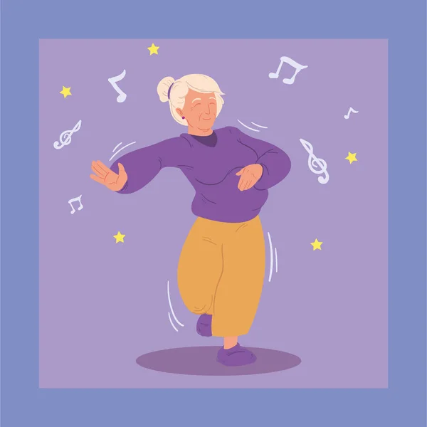 Idős nő játszik és táncol — Stock Vector