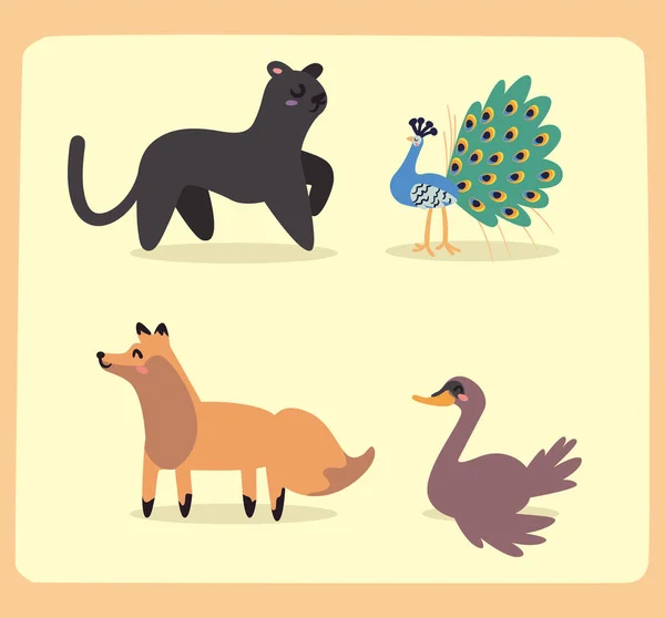 Quatre animaux différents — Image vectorielle