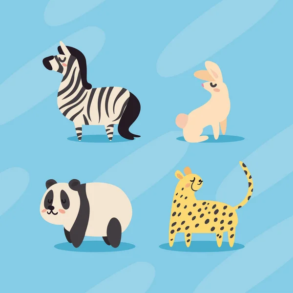 Quatro animais selvagens doodles — Vetor de Stock