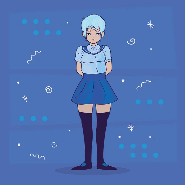 Manga fille avec uniforme bleu — Image vectorielle