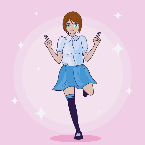 Anime girl with blue uniform — Stock Vector