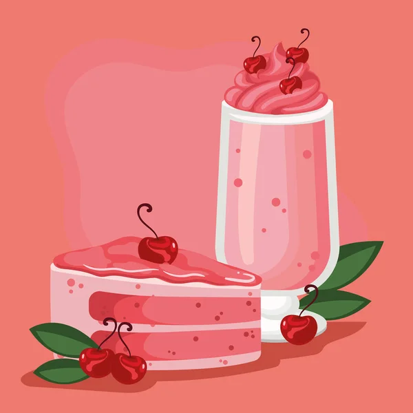 Вишневый торт и молочный коктейль — стоковый вектор