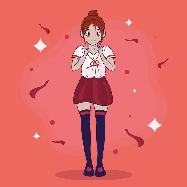 빨간 유니폼을 입은 애니메이션 소녀 — 스톡 벡터