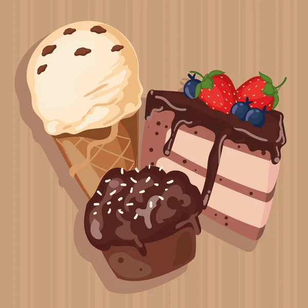 Drie heerlijke desserts — Stockvector