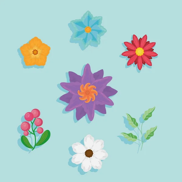 Sete flores e plantas — Vetor de Stock