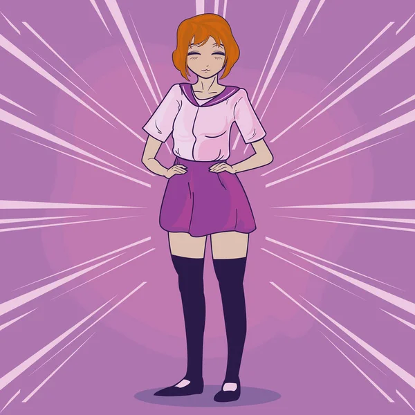 Anime chica con uniforme púrpura — Archivo Imágenes Vectoriales